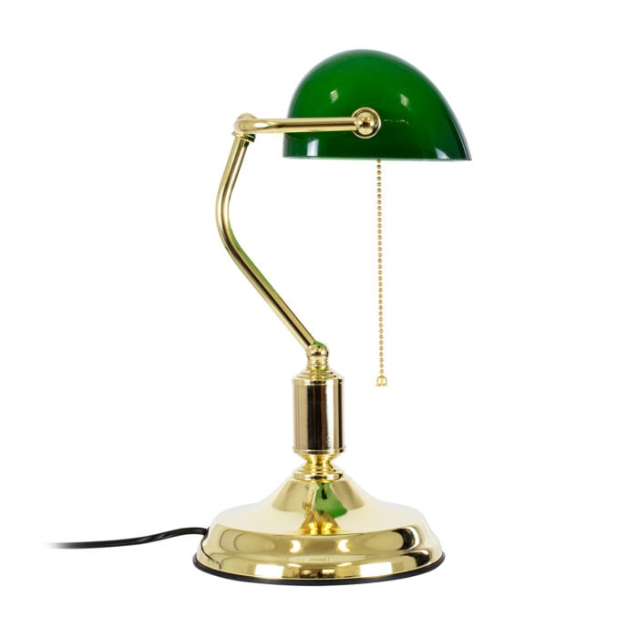 GloboStar® LIBRARY 01391 Vintage Επιτραπέζιο Φωτιστικό Πορτατίφ Μονόφωτο Χρυσό Μεταλλικό με Γυαλίνο Πράσινο Καπέλο Μ26.5 x Π19 x Υ38cm