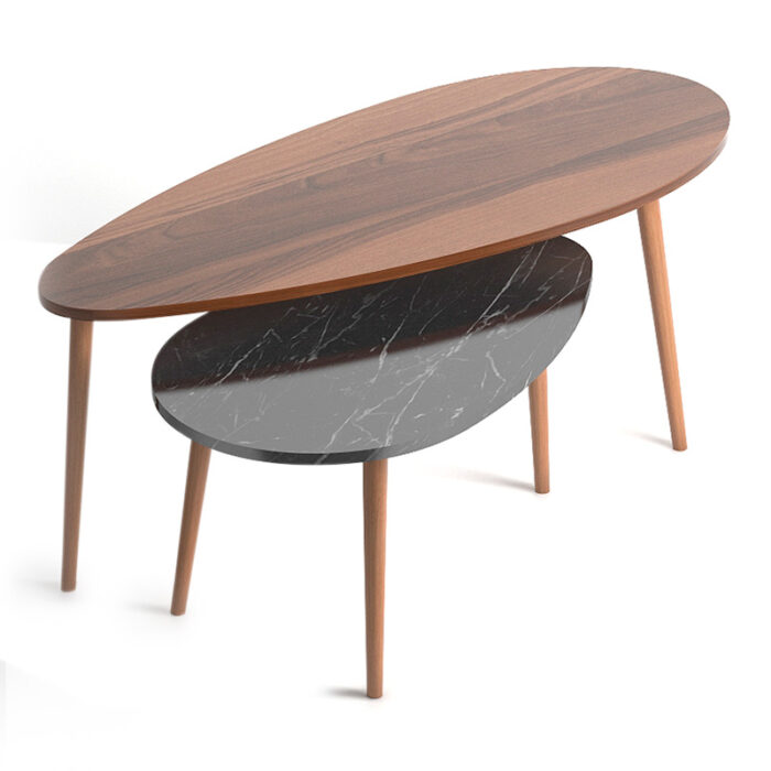 Elips Megapap melamine side tables in walnut - black marble effect color 116x46x46cm. κυπρος