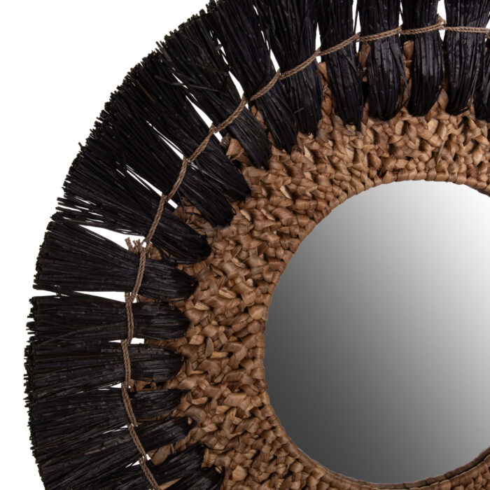 WALL MIRROR ROUND HM7832 MENDONG GRASS FRAME IN BLACK&NATURAL COLOR Φ70cm.