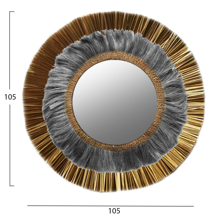 WALL MIRROR ROUND MENDONG GRASS AND ABACA FIBERS IN GOLD AND BLACK WASH Φ105Hcm.HM7796