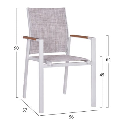 Aluminum armchair HM5406 White with textline Grey & Polywood 56x57x90 cm