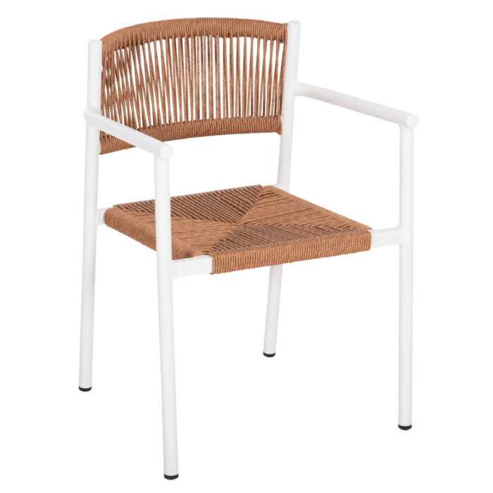 ALUMINUM ARMCHAIR STER HM5786.11 WHITE-SYNTHETIC RATTAN IN BEIGE 55,5x53x78Hcm.