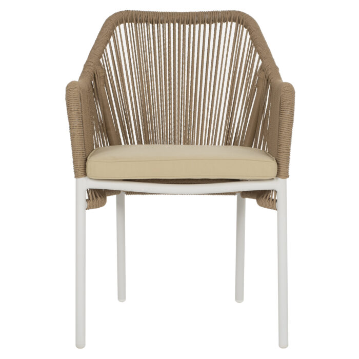 ARMCHAIR ALUMINUM HM5855.01 WHITE WITH PE WICKER ROPE BEIGE 56x66x82