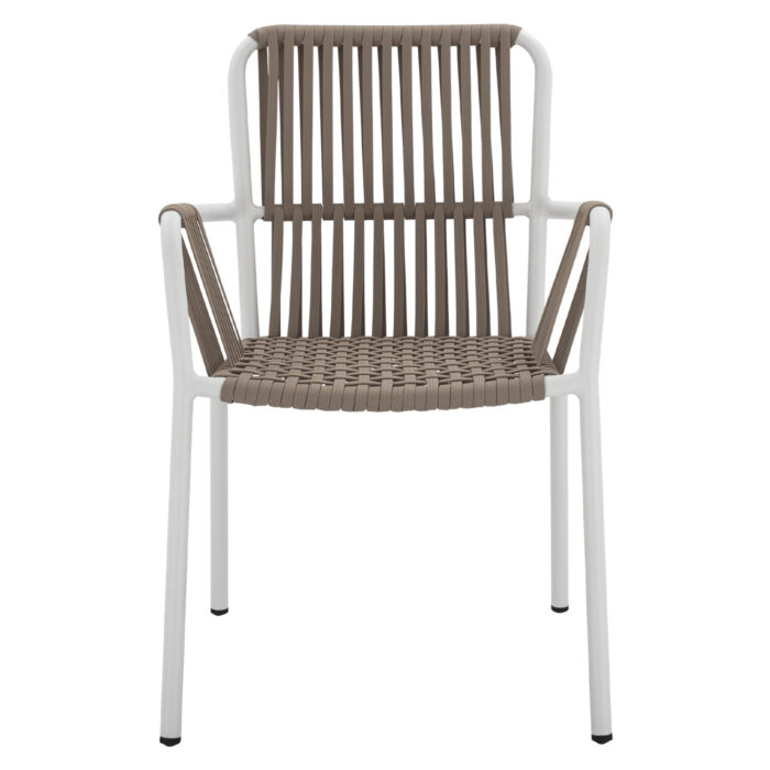 WHITE ALUMINUM ARMCHAIR WITH WIDE ROPE CAPPUCCINO HM5784.01 56x58x85 cm.