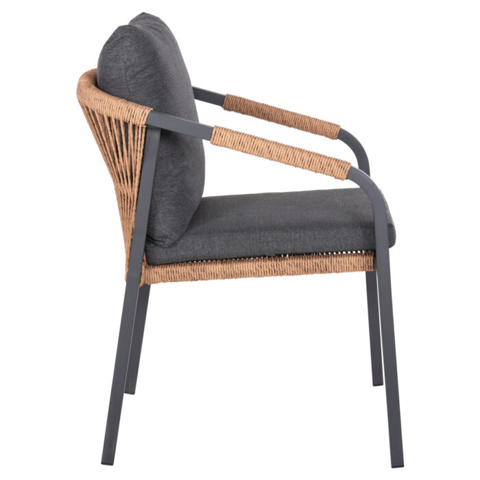 ARMCHAIR MAERLY HM6051.03 ANTHRACITE ALUMINUM AND CUSHIONS-P.E.RATTAN IN LIGHT BROWN 55,5x62,5x85Hcm.