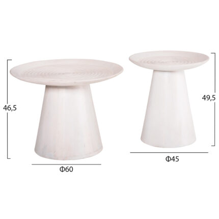 SET 2PCS COFFEE TABLES ROUND ROSS HM11946 SOLID MANGO WOOD IN WHITE Φ60 & Φ45cm.