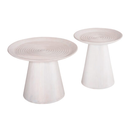 SET 2PCS COFFEE TABLES ROUND ROSS HM11946 SOLID MANGO WOOD IN WHITE Φ60 & Φ45cm.