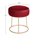 Velvet stool Karlo HM8411.06 in red color with gold base D36x38 cm.