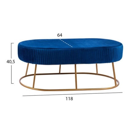Bench Alinafe HM8635.08 from blue velvet with gold base 118x64x40,5cm