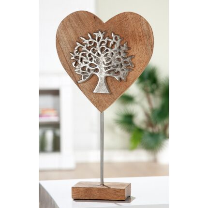 Διακοσμητικό ArteLibre Καρδιά Με Δέντρο Της Ζωής Σε Βάση Φυσικό/Ασημί Ξύλο/Αλουμίνιο 1.5x20x36cm
