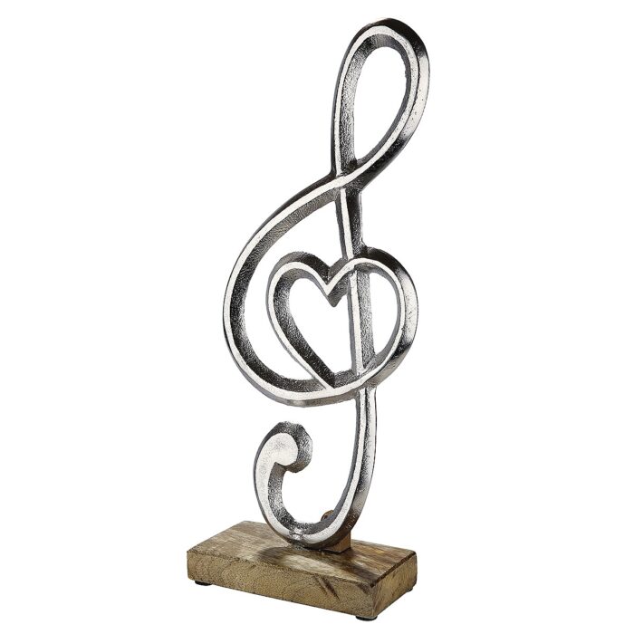 Διακοσμητικό ArteLibre Κλειδί Του Σολ Καρδιά Σε Βάση Ασημί/Φυσικό Αλουμίνιο/Ξύλο 6x15x39cm