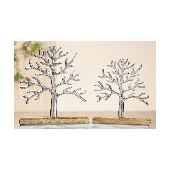 Διακοσμητικό ArteLibre Δέντρο Της Ζωής Σε Βάση Ασημί/Φυσικό Αλουμίνιο/Ξύλο 30x5x32cm