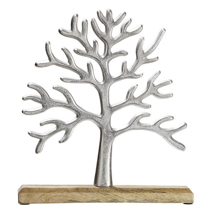 Διακοσμητικό ArteLibre Δέντρο Της Ζωής Σε Βάση Ασημί/Φυσικό Αλουμίνιο/Ξύλο 30x5x32cm