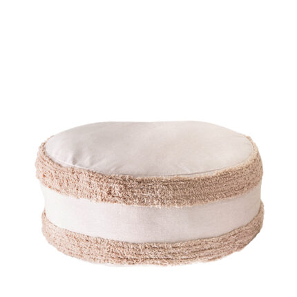KOMAL Pouf Cushion Removable Cover White/Orange Cotton 45x45x18cm