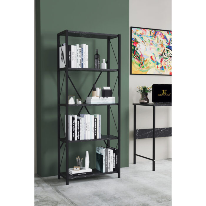 KENYA Bookcase Black Chipboard/Metal 60x26x150cm