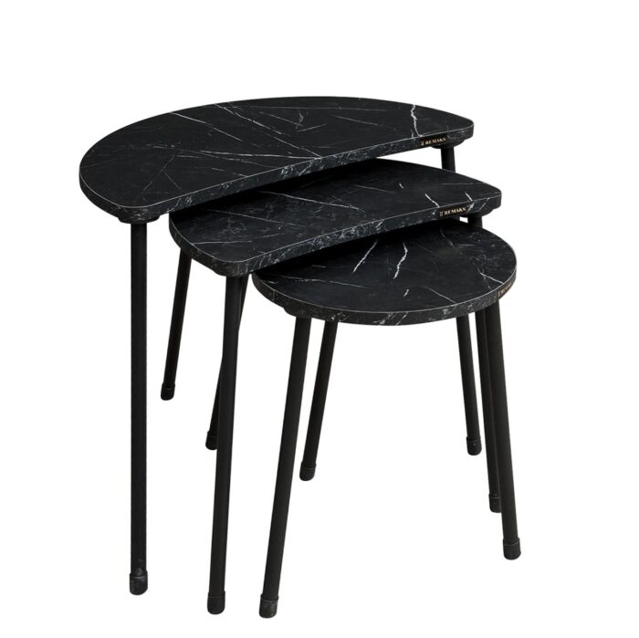 JAMILAH Side Table Black/Marble Look Chipboard/Metal 55x34.5x51cm Set 3Pcs