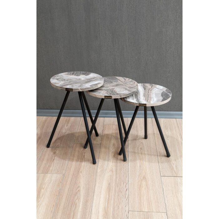 UBA Side Table Gray/Marble Look Chipboard/Metal 33.5x52cm Set 3Pcs