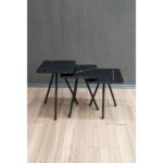 YUUSUF Side Table Black/Marble Look Chipboard/Metal 33x33x52cm Set 3Pcs