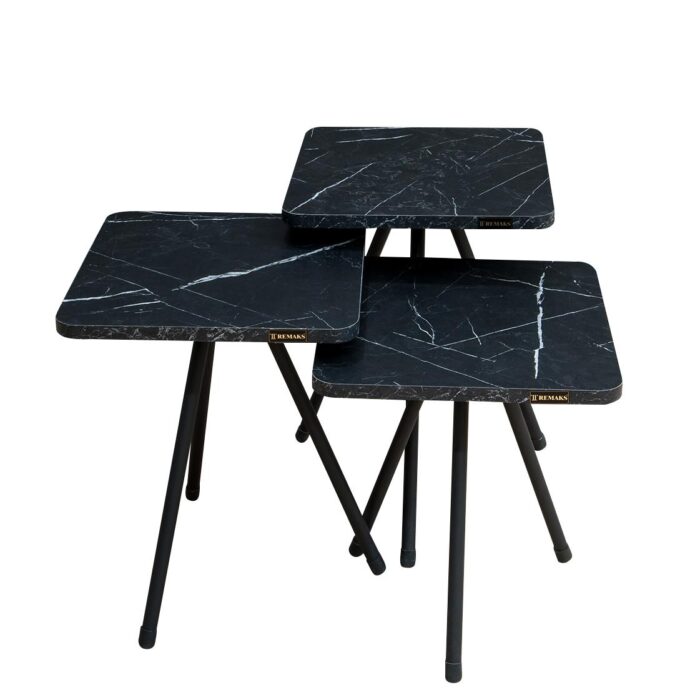 YUUSUF Side Table Black/Marble Look Chipboard/Metal 33x33x52cm Set 3Pcs