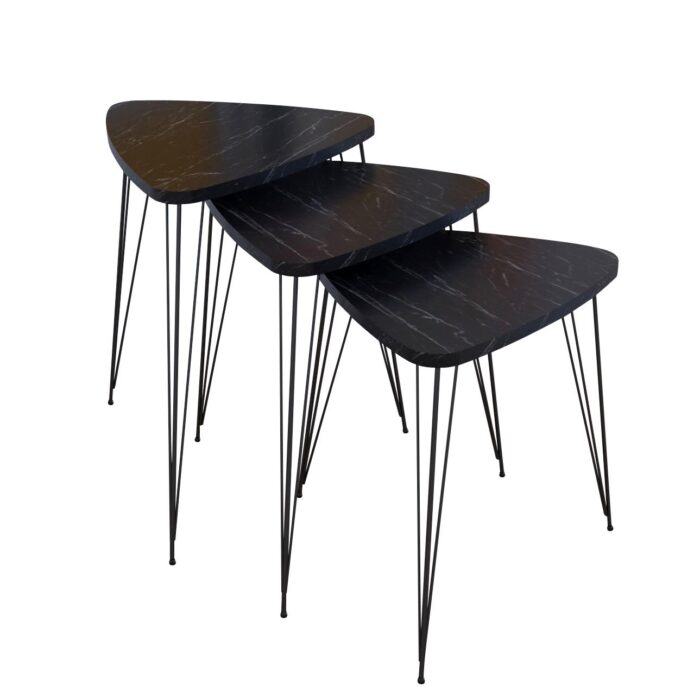 FARAJI Side Table Black/Marble Look Chipboard/Metal 35x52cm Set 3Pcs