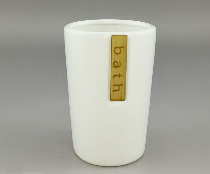 Bathroom Cup 'Bath' White Ceramic/Bamboo