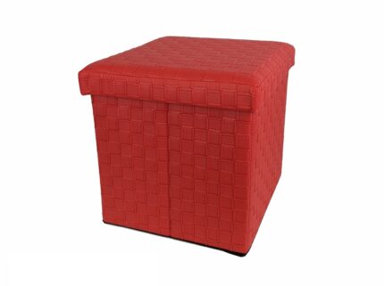 Stool With Storage Space Red Leather 38x38x38cm