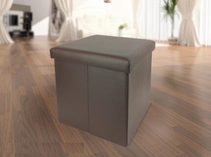 Stool With Storage Space Brown Leather 38x38x38cm