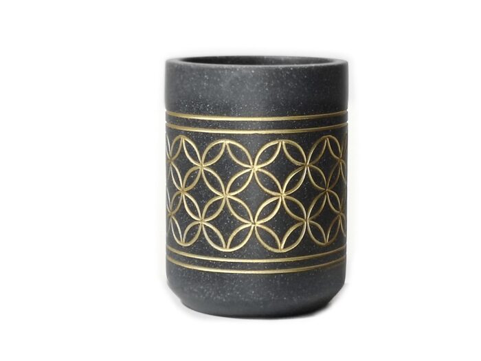 Bathroom Cup With Geometric Shapes Grey/Gold Polyresin