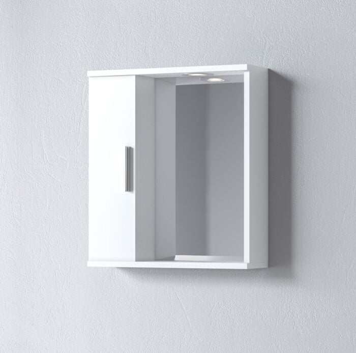 ALON 55 WHITE Καθρέφτης ALON 50 Aριστερός Λευκό, με ένα ντουλάπι αριστερά 50x15x56 και φωτισμό LED