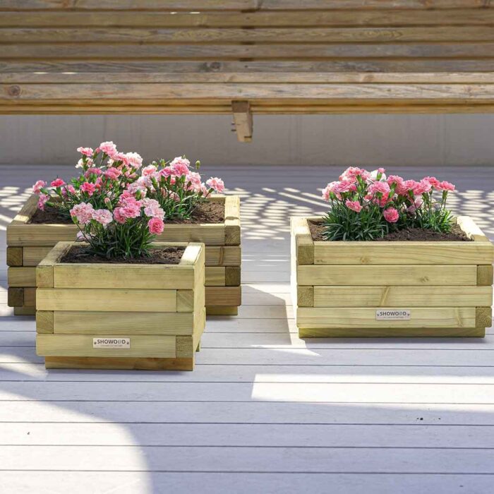 Wooden low flower planter LOW SQUARE WOODEN POT 21H x 40 x 40CM 2 Wooden low flower planter