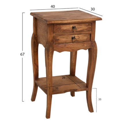 SIDE TABLE WITH 2 DRAWERS HM7904 MAHOGANY WOOD IN NATURAL COLOR 40x30x67Hcm.