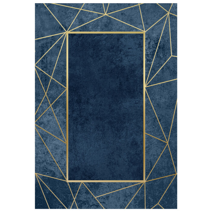 chali salonioy me krosia mple chryso fb9 3 HM7677.28 120X170cm, JOSIANE, blue-gold carpet, fringes