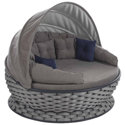 DAYBED 2-SEATER ROUND METAL-FOAM ROPE WITH SUNSHADE LIGHT GREY Φ187x167Hcm.HM5910.10