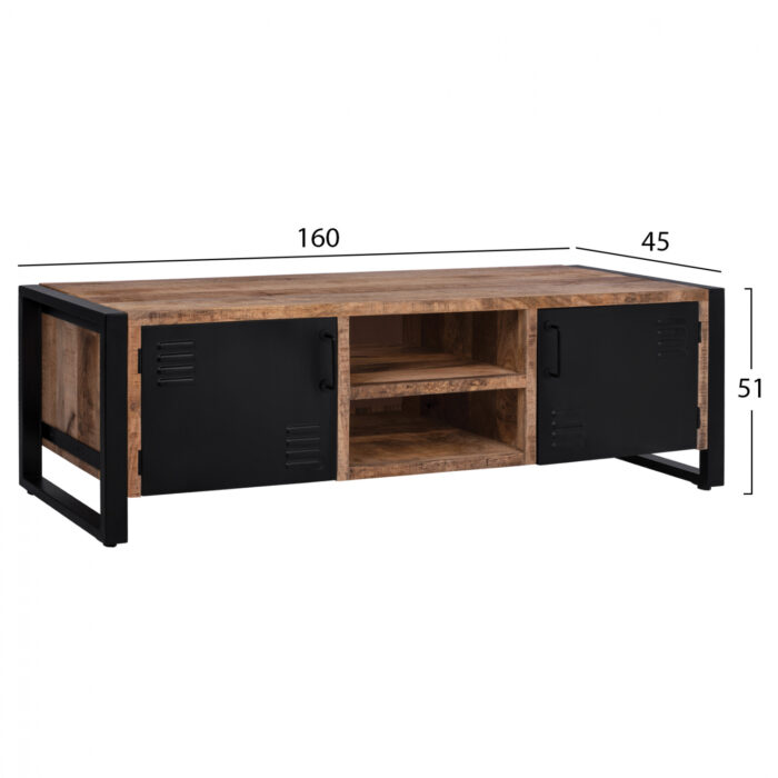TV Furniture HM8189.11 Metal & Solid Mango wood Natural 160x45.5x51