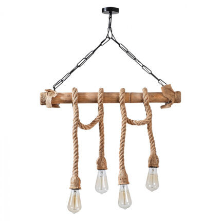CEILING LIGHT WOODEN WITH ROPE HM7321 65x8x82 cm.