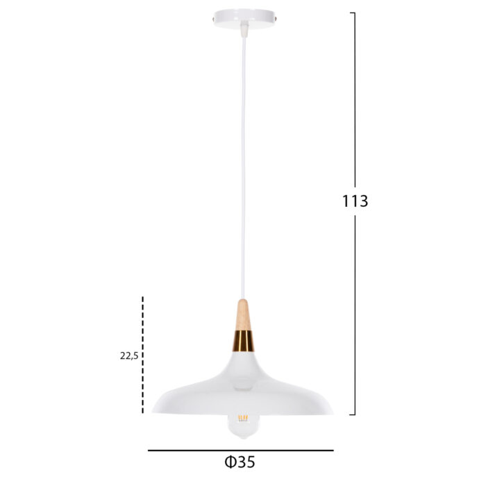 CEILING PENDANT LAMP HM4081 WHITE METAL-WOODEN DETAIL 35x35x113Η cm.