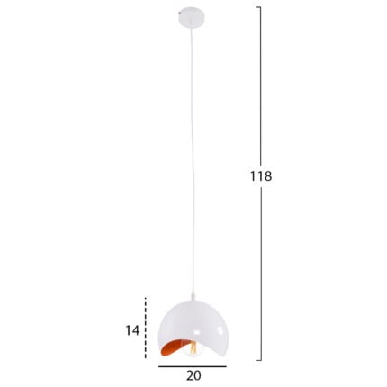CEILING PENDANT LAMP HM4165.02 METAL SPHERE-WHITE & ORANGE Φ20x118Hcm.