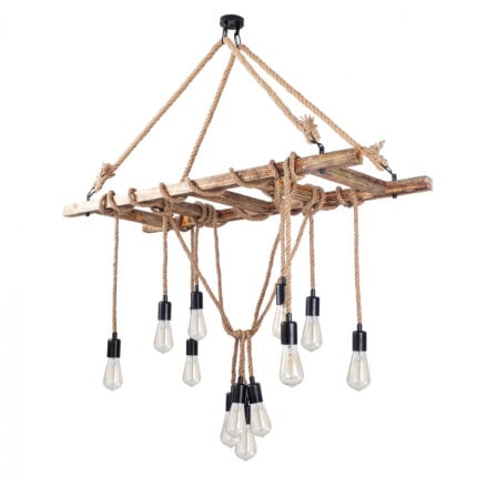 CEILING LIGHT MULTIPLE WOODEN WITH ROPE HM7287 120x42x137 cm.