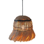 CEILING PENDANT SPHERICAL WITH FRINGES ABACA FIBERS IN NATURAL COLOR Φ28x32-120Hcm.HM7805
