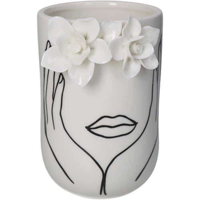 Vase Face Porcelain Ivory 12.2x10.4x16cm