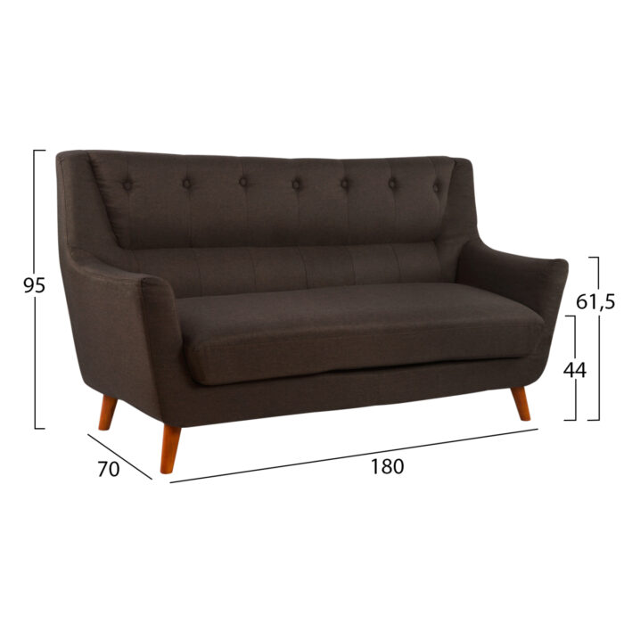Sofa 3 Seater Curtis HM3070.14 Brown Fabric with cherry leg