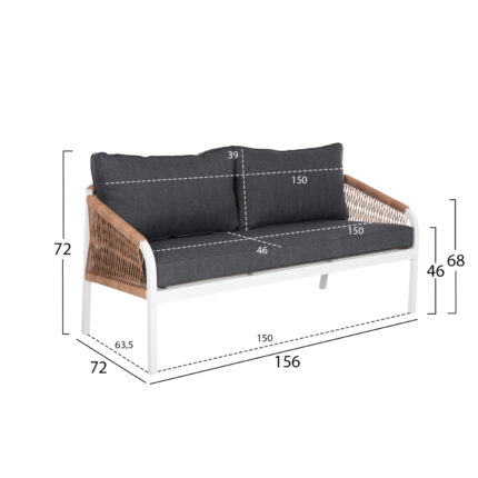 OUTDOOR SOFA 2-SEATER MAERLY HM6055.01 ALUMINUM IN WHITE-DARK BEIGE SYNTHETIC ROPE-ANTHRACITE CUSHIONS