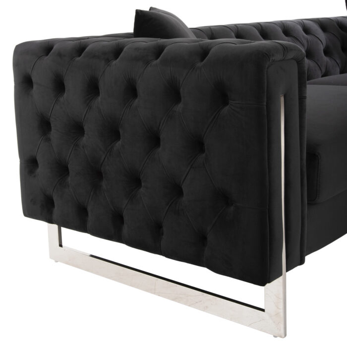 kanapes tchesterfield fb9326304 mayro be 6 Sofa 3-seater T.chesterfield Mobar Hm3263.04 Black Velvet-metal Legs 212x87x68h Cm.