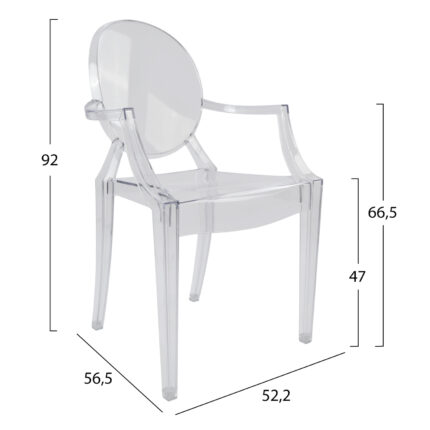 Chair acrylic clear with arms Aramis HM0169 52,2x56,5x92cm