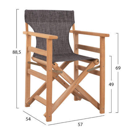 Director's chair Limnos Natural impregnation with grey textline HM10543.10 57x54x88.5 cm.