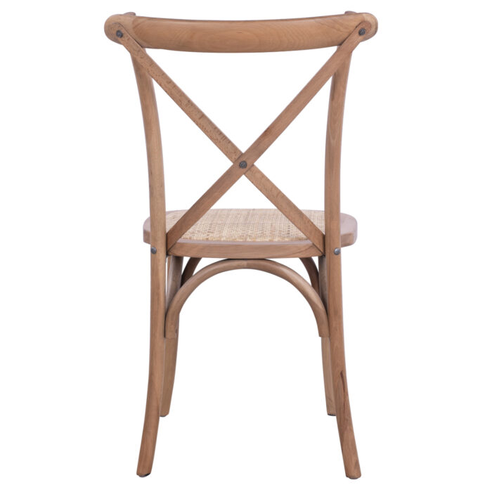 karekla xylini stoibazomeni apo oxia dar 5 1 Chair Owen Wooden Stackable from beech wood dark honey color Crossed Back HM8575.01 45x55,5x90 cm