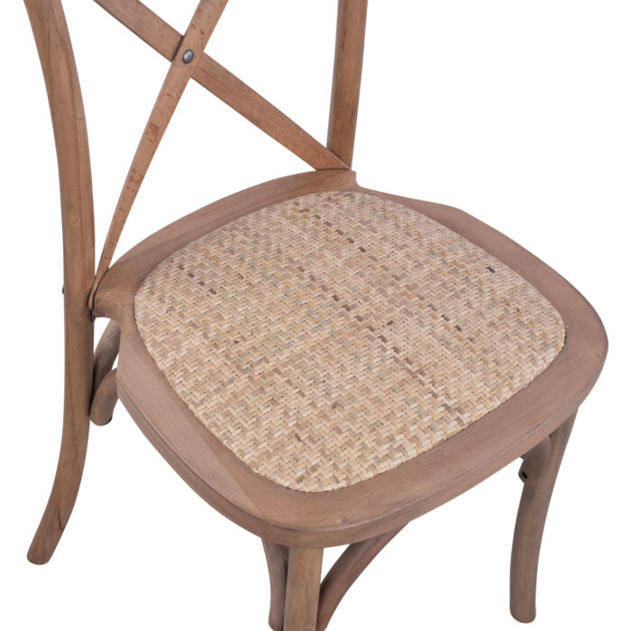 karekla xylini stoibazomeni apo oxia dar 7 1 Chair Owen Wooden Stackable from beech wood dark honey color Crossed Back HM8575.01 45x55,5x90 cm