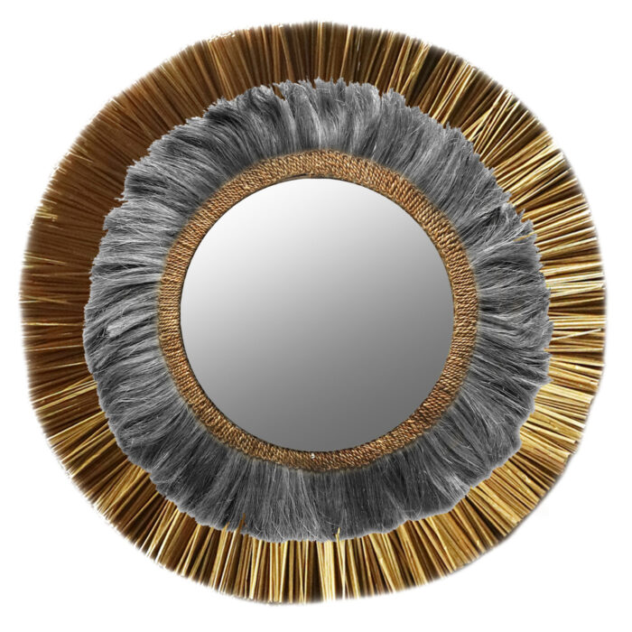 kathreptis toichoy stroggylos mendong ka WALL MIRROR ROUND MENDONG GRASS AND ABACA FIBERS IN GOLD AND BLACK WASH Φ105Hcm.HM7796