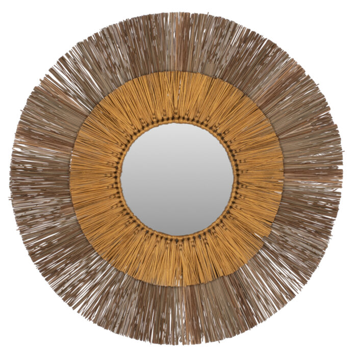 kathreptis toichoy stroggylos plaisio me WALL MIRROR ROUND WITH MENDONG GRASS FRAME IN NATURAL AND GOLD Φ70cm.HM7800
