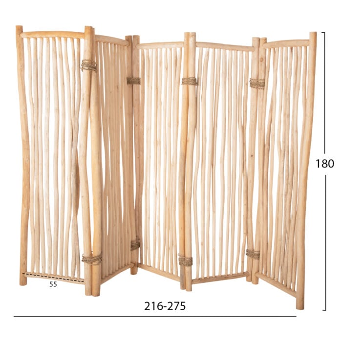 DIVIDER WITH 5 LEAFS ZENDOR HM4320 TEAK BRANCHES IN NATURAL 216-275x180Hcm.
